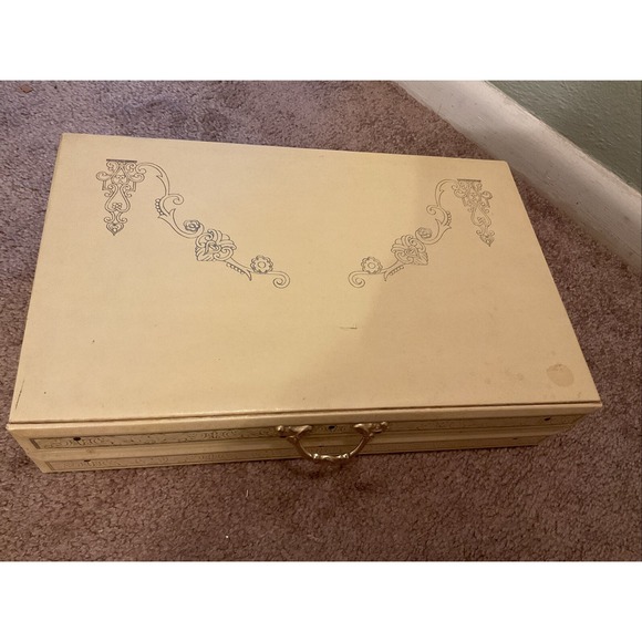 Vintage leatherette Jewelry Box‎ Red Velvet Interior, mirrored - Picture 4 of 12